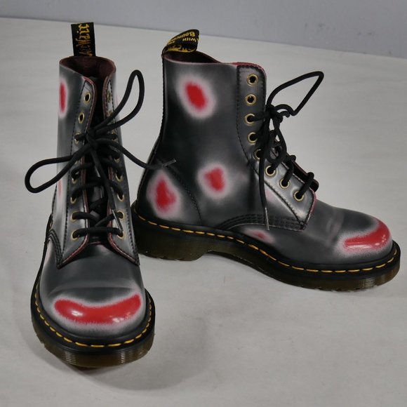 Martens 1460 Pascal Multi 8-Eye Boots Leather Gray Red Print